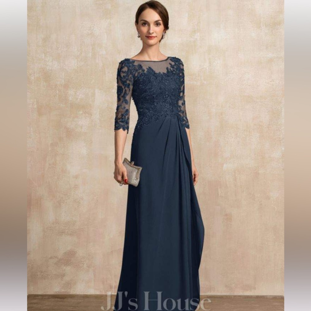 JJs House Elegant Dark Blue Lace Gown